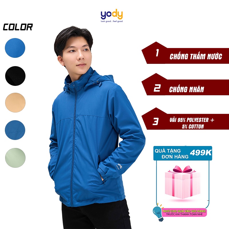 Áo Khoác Gió Nam YODY Chống Bụi Chống Nước Hai Lớp Kiểu Dáng Thể Thao Phối Lưng AKM4027