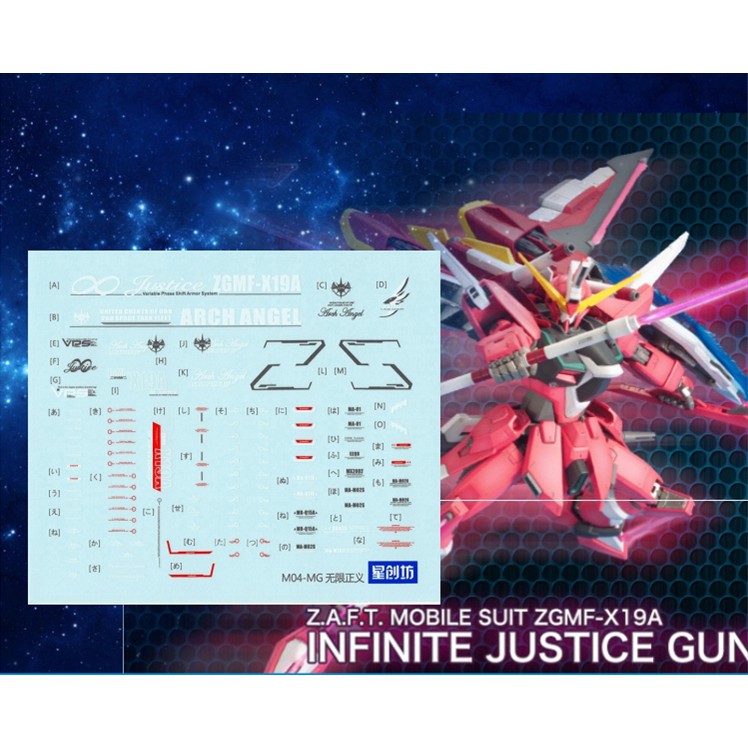 Decal nước dán mô hình MG RG Infinite Justice Custom các loại - Water sticker