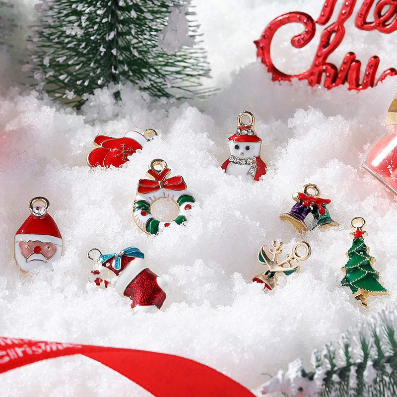 【Ready Stock】50 Pieces Christmas Pendant Charm Assorted Enamel Charm for DIY Craft
