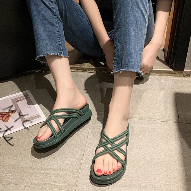 Dép nữ cao su 4 quai chéo nhỏ tawana đế cao 3cm 2M01