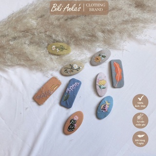 Kẹp Tóc Vải In Vải Thêu Handmade Vintage phụ kiện tóc