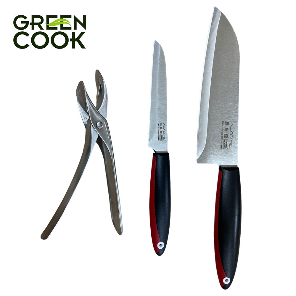 Bộ 2 dao và gắp đa năng inox 304 cao cấp Green Cook Also’me thiết kế trang nhã hiện đại