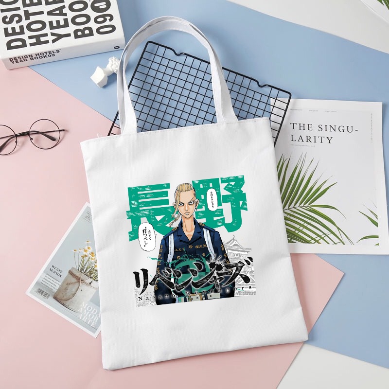 Túi tote vải trắng đeo vai in hình nhân vật TOKYO REVENGERS tiện lợi thời trang anime chibi