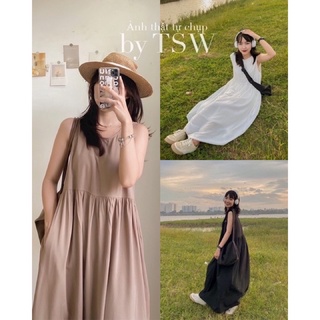 Váy sát nách babydoll dáng dài chất boy nhật không nhăn