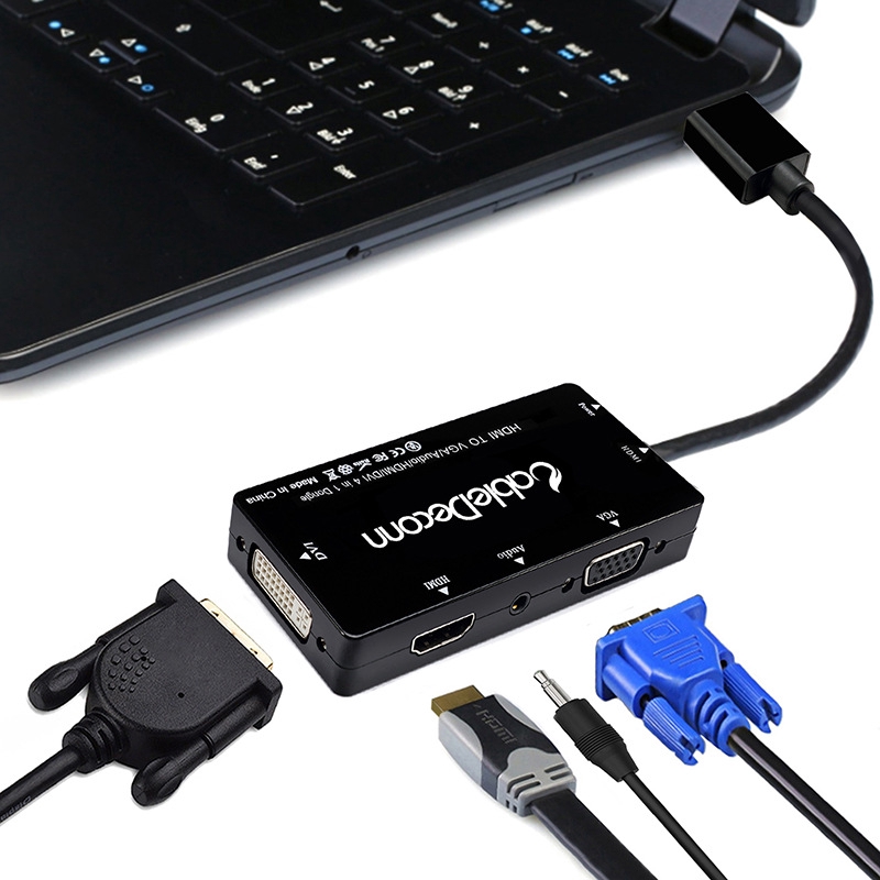 Cabledeconn 4 in1 HDMI Splitter HDMI to VGA DVI Audio Video Cable Multiport Adapter Converter