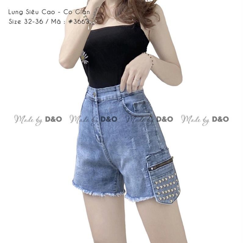 [Size 32-36] Quần Đùi Bò Cạp Cao - Quần Short Lưng Cao Trên Rốn Phối Túi Đinh Xanh Đá Nhạt New ྇  ཾ