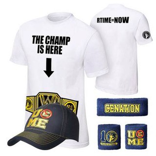Combo áo + mũ + băng tay john cena "the champ is here" trắng