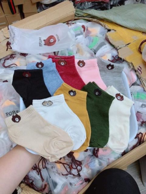 Set 10 ĐÔI TẤT GẤU - VỚ GẤU CỔ NGẮN KÈM TÚI ĐỰNG