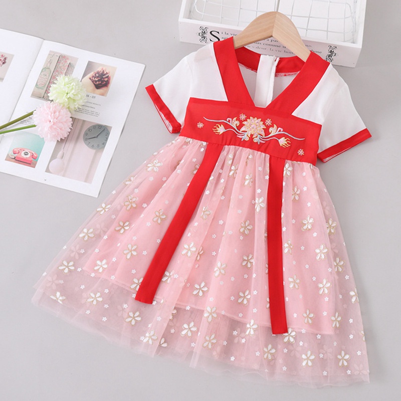 Đầm công chúa phối lưới phong cách Trung Hoa cổ điển đáng yêu cho bé gái