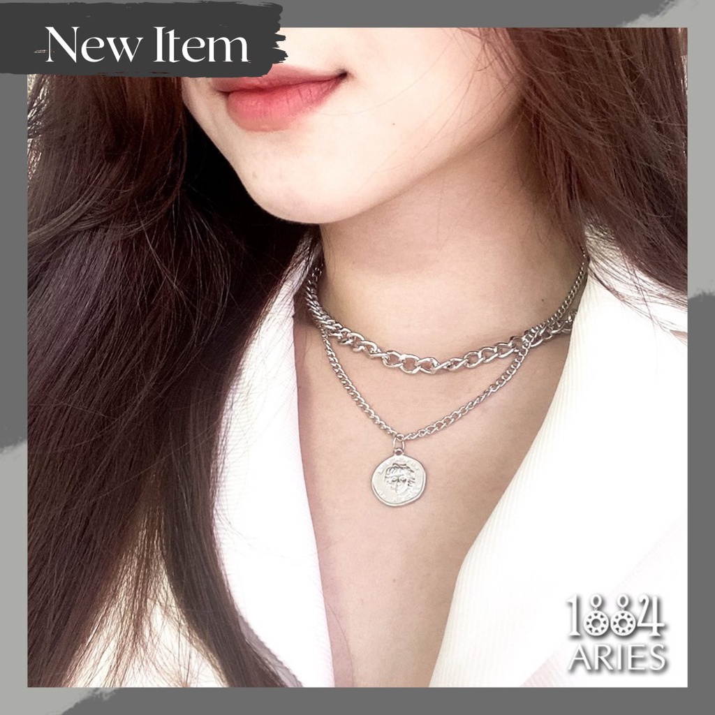 Bộ 3 dây chuyền nữ kiểu đồng tiền/bướm/trái tim cá tính/ phụ kiện trang sức nữ vàng/bạc phong cách Hàn quốc-1004.ARIES