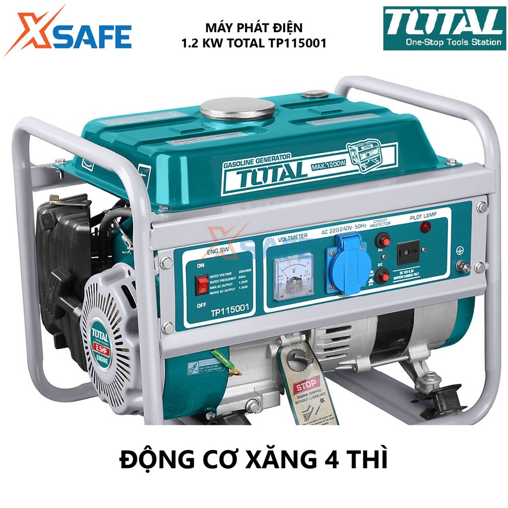 Máy phát điện chạy xăng TOTAL TP115001 động cơ phát điện dùng xăng 220-240V/50hz , Công suất tối đa 1.2 KW