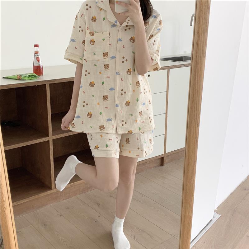 Bộ đồ ngủ FDS họa tiết gấu hoạt hình thời trang mùa hè xinh xắn cho nữ