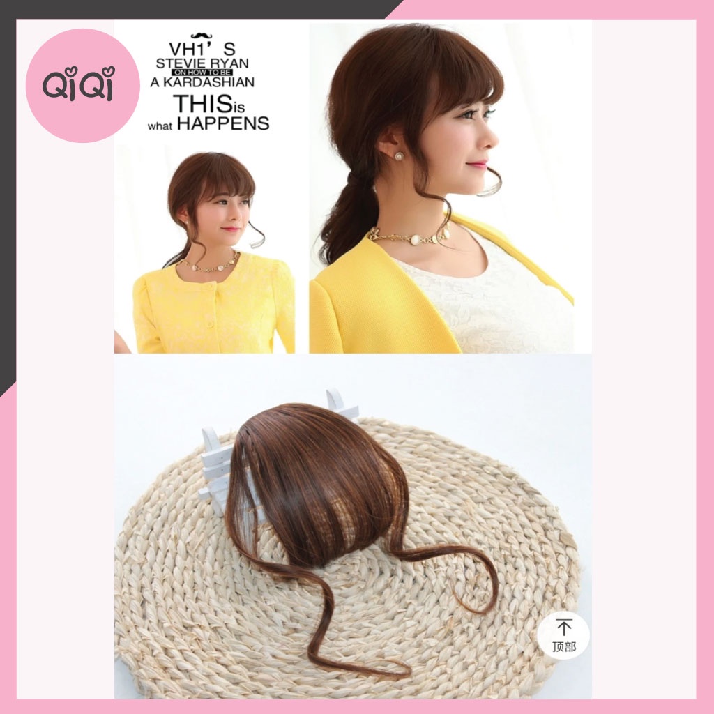 Tóc giả Mái Thưa Bát Xoăn Hàn Quốc Sợi Tơ Cao Cấp Đẹp Tự Nhiên QiQiShop