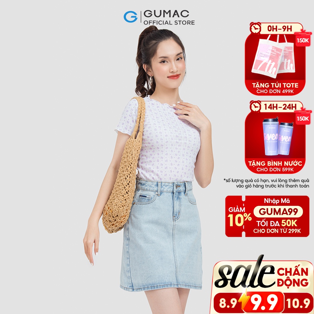 Áo thun gân in hoa ATC06004 thời trang GUMAC