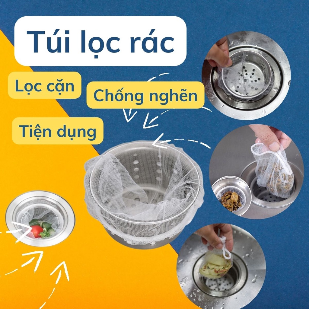 Túi 100 lưới lọc rác dạng lưới có chun 2 đầu đa dụng Cho Bồn Rửa Chén Bát không bị nghẽn tắc do rác