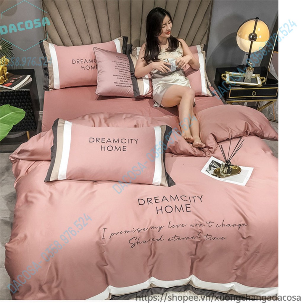 Bộ Chăn Ga Gối ⚡Lụa 80S⚡ Dream City Home Thêu Tay Cao Cấp Phong Cách Châu Âu