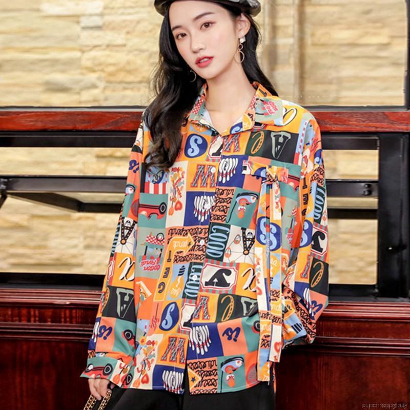 Áo sơ mi nữ dài tay dáng rộng họa tiết hoa