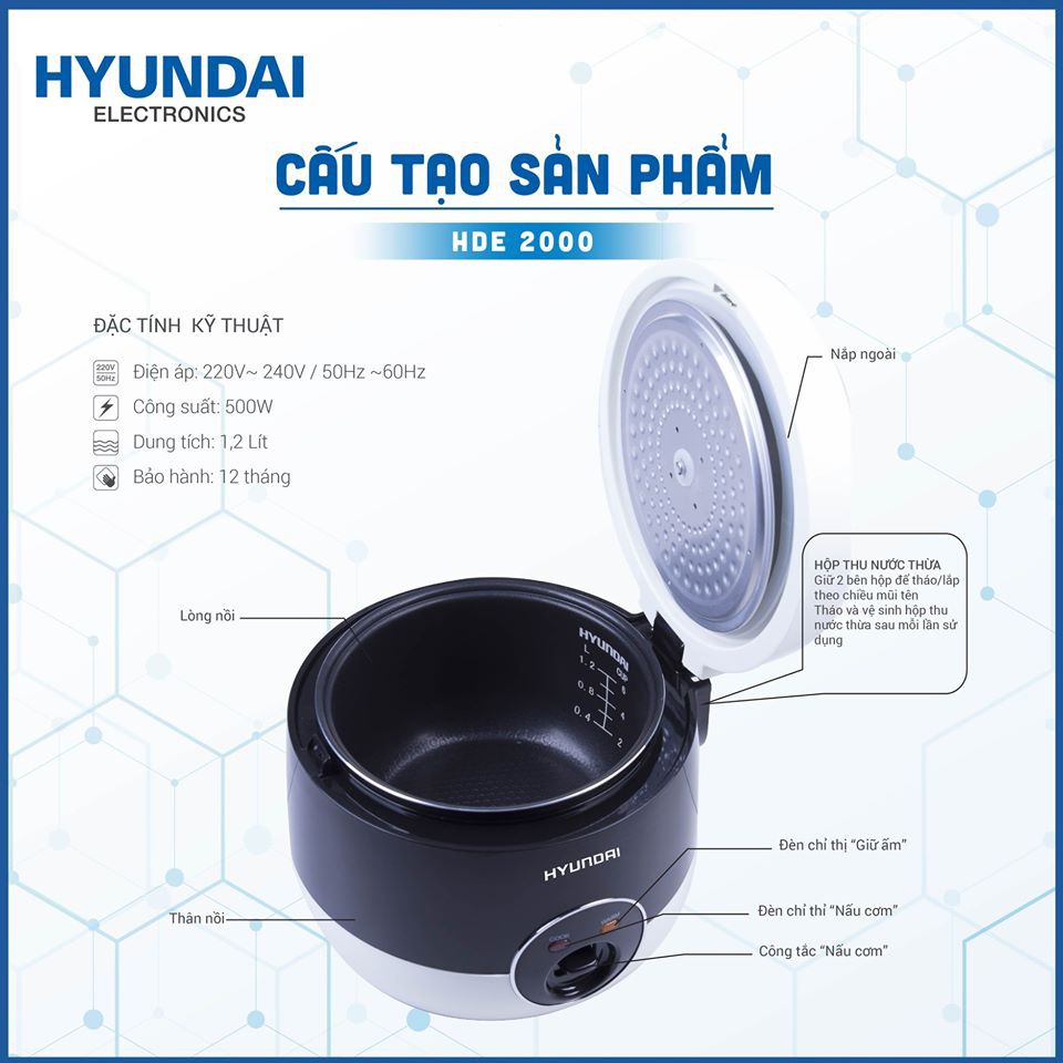 Nồi cơm cơ HYUNDAI HDE 2000W, Bảo hành 12 tháng Chính Hãng