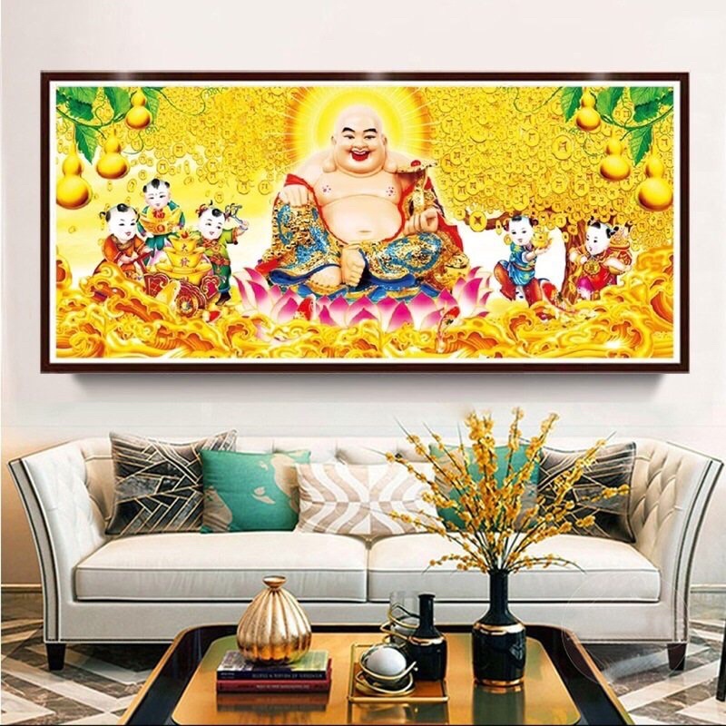 Tranh Phật Di Lặc Ngũ Phúc: Tranh đá LV616  - Tranh thêu LV3575- tranh chưa thêu