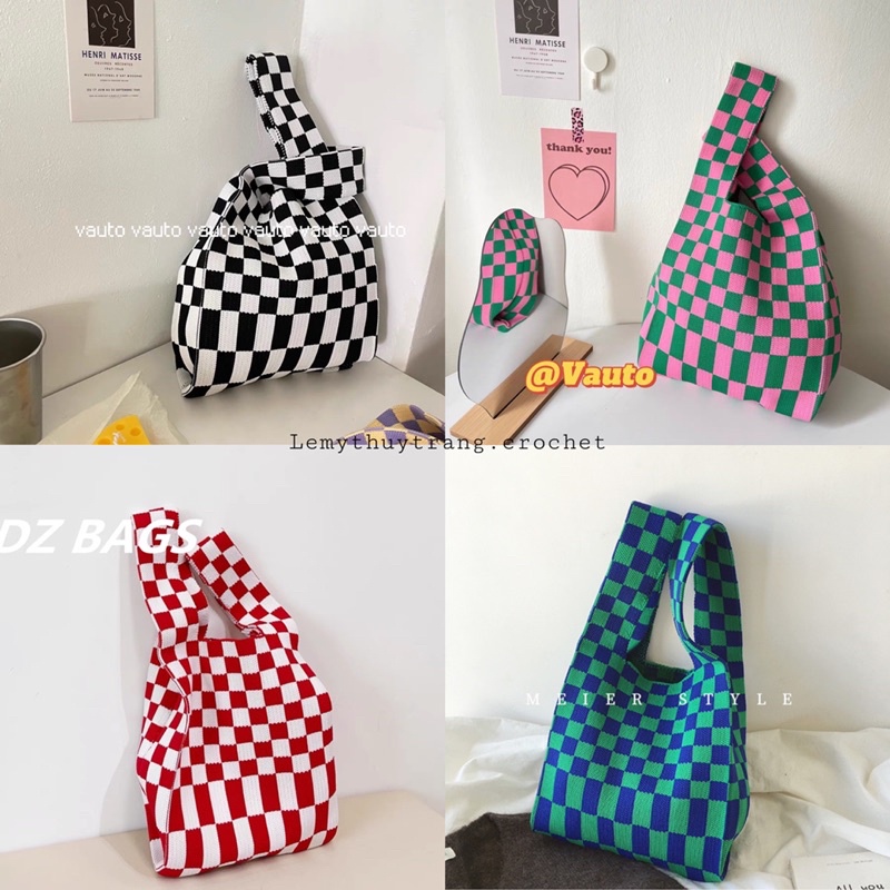 CHECKERED JAPANESE KNOTBAG -TÚI CARO LEN DỆT