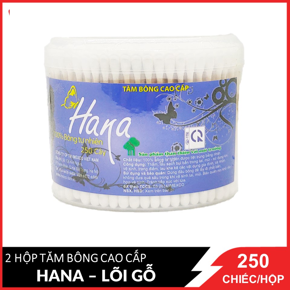 Tăm bông Hana hộp hình bầu dục - 250 c (lõi gỗ)