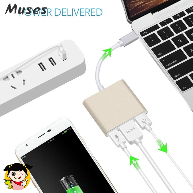 Thiết bị chuyển đổi USB loại C Hub HDMI 4K USB-C có cổng USB 3.0 và cổng sạc 3.1 | BigBuy360 - bigbuy360.vn