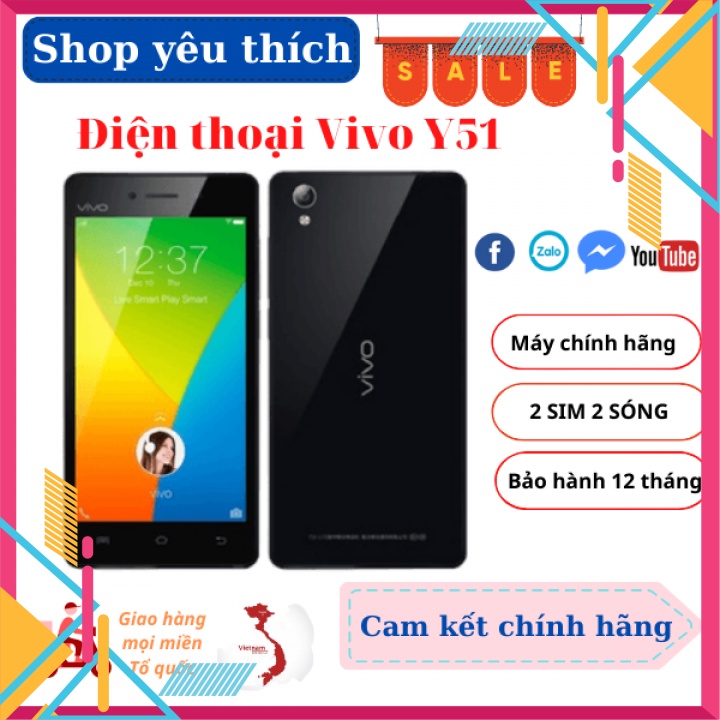 Điện thoại cảm ứng cũ giá rẻ Vivo Y51 RAM 2/16GB, máy chính hãng, cấu hình mạnh, nghe gọi tốt....