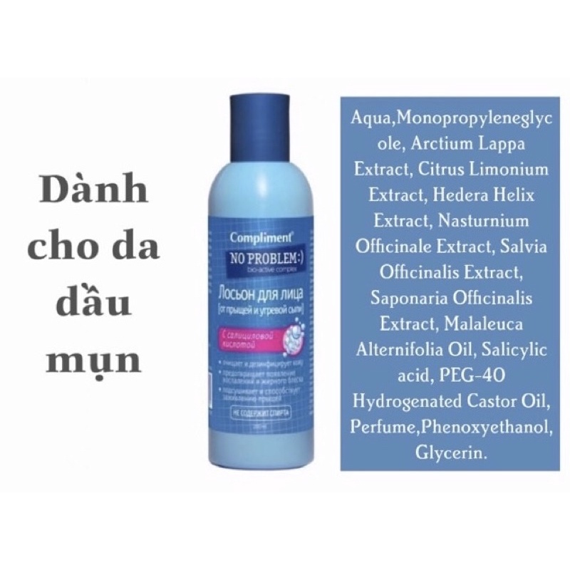 Toner Compliment No Problem làm sạch sâu, kiềm dầu, giảm viêm, giảm mụn