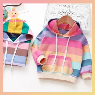 Áo Bông Cho Bé, Áo Khoác Bé Gái, Áo Ấm Cho Bé Gái, Áo Khoác Hoodie Cho Bé, Hoạ Tiết Kẻ Sọc Màu Cầu Vồng Dành Cho Bé Gái
