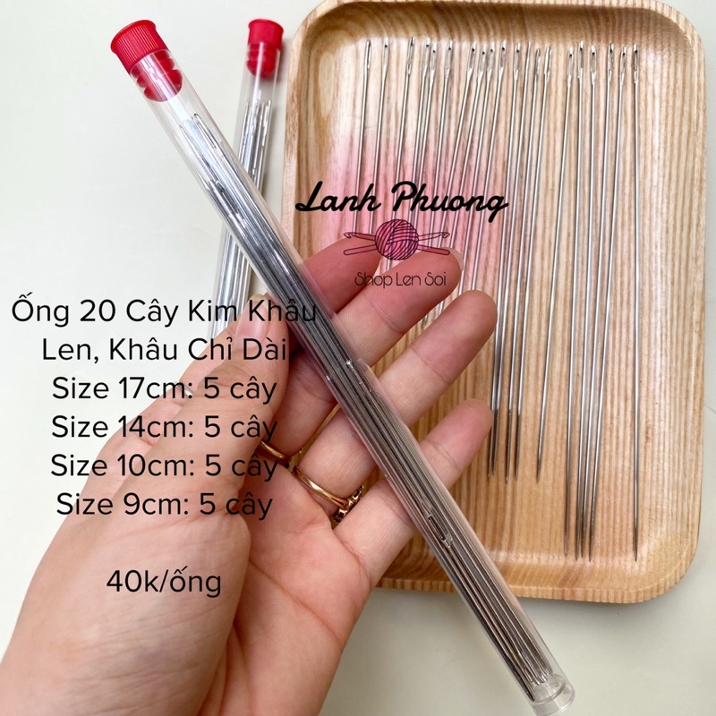 Ống Kim Khâu Len Sợi Loại Dài, Set Gồm 20 Cây Kim Khâu Nhiều Size
