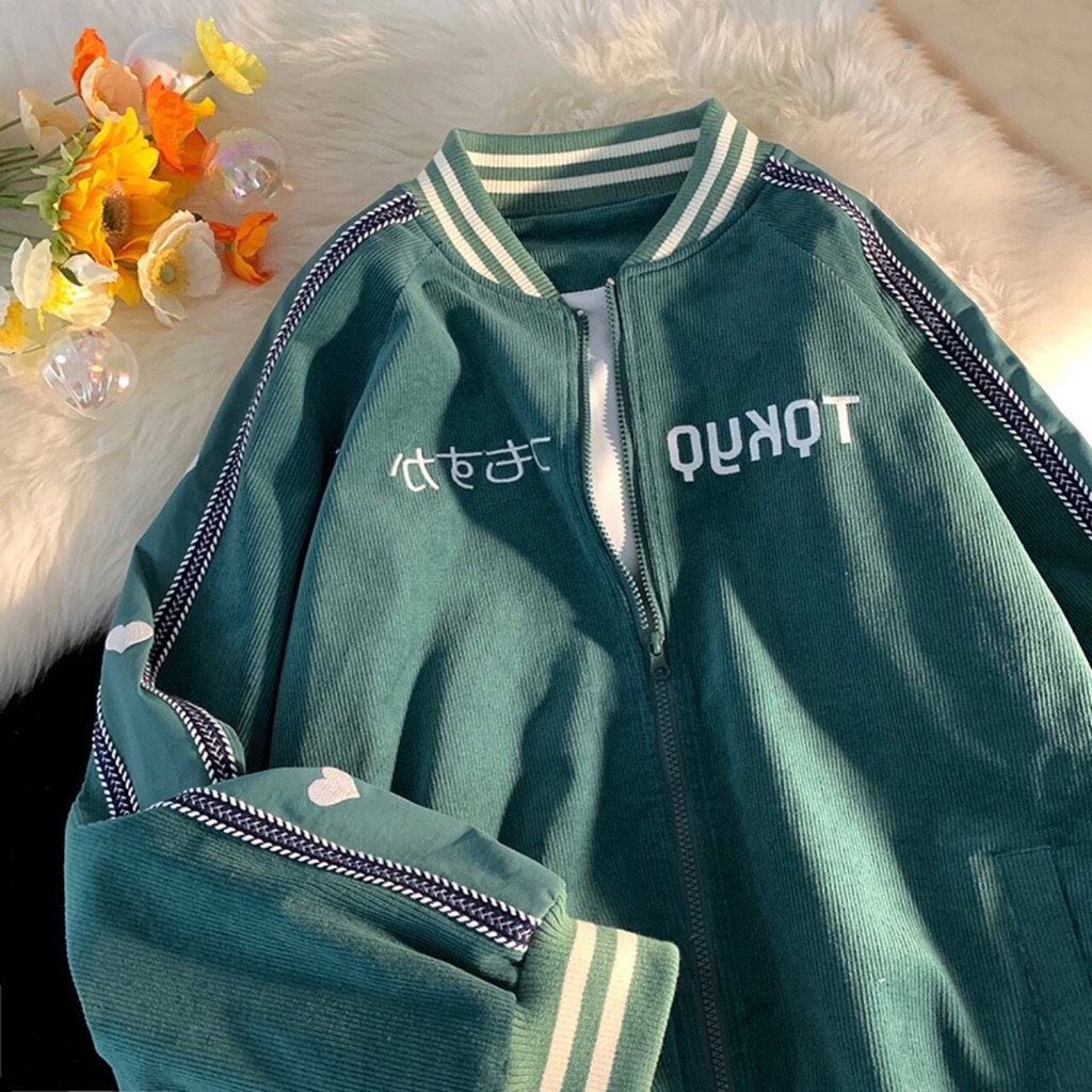 Áo Khoác Chất Nhung Tăm Cổ Tròn Tim Tay Chữ Nhật Nam Nữ Unisex Uzzlang