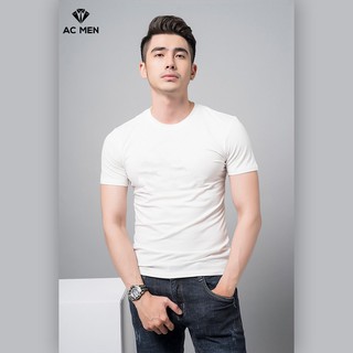 Áo Thun Nam AC MEN Trơn Cổ Tròn Nam Tính với chất cotton cao cấp, Bo cổ được dệt riêng theo màu áo