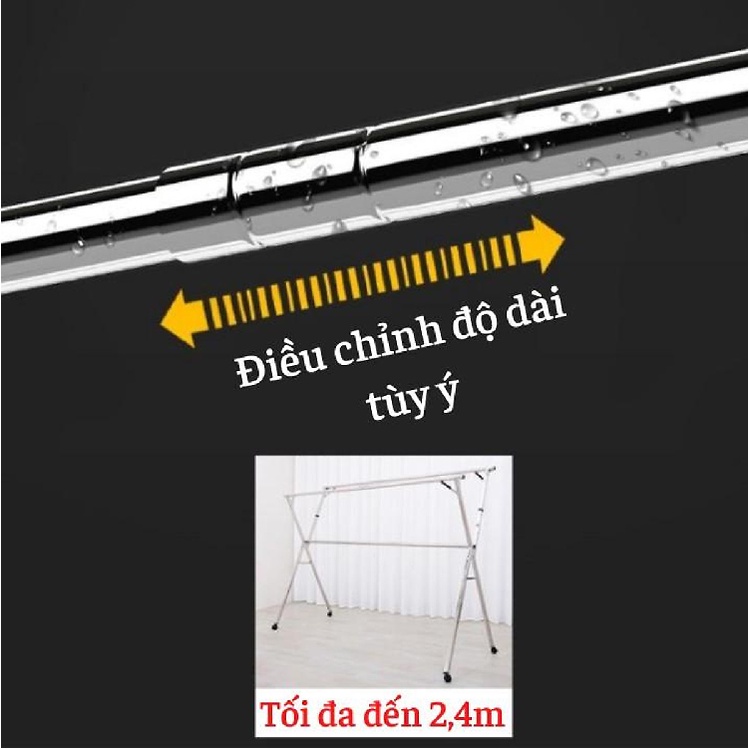 Sào Phơi Đồ Inox Thông Minh SP16, Cải Tiến Bánh Xe, Cây Gấp gọn, Giá Giàn Phơi Có Quà Tặng Móc Treo Đồ - 2,4m + Bánh xe