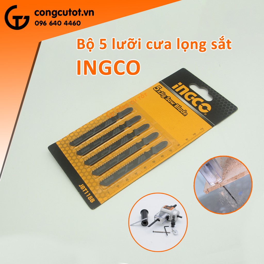 Bộ 5 lưỡi cưa lọng sắt 50mm bằng thép gió Ingco JBT118B