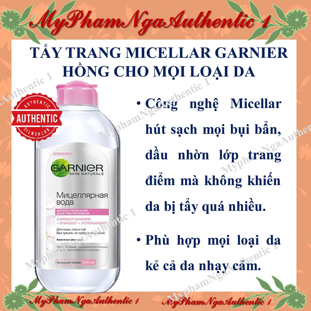 Nước tẩy trang Garnier  400ml nắp hồng