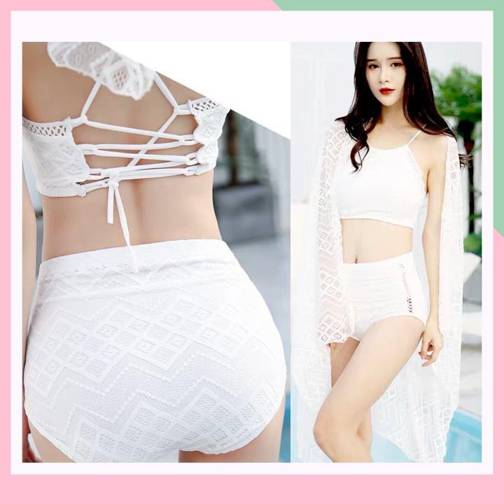 Bộ đồ bơi áo yếm cạp cao kèm khăn bộ bikini bơi gợi cảm 3 mảnh A | BigBuy360 - bigbuy360.vn