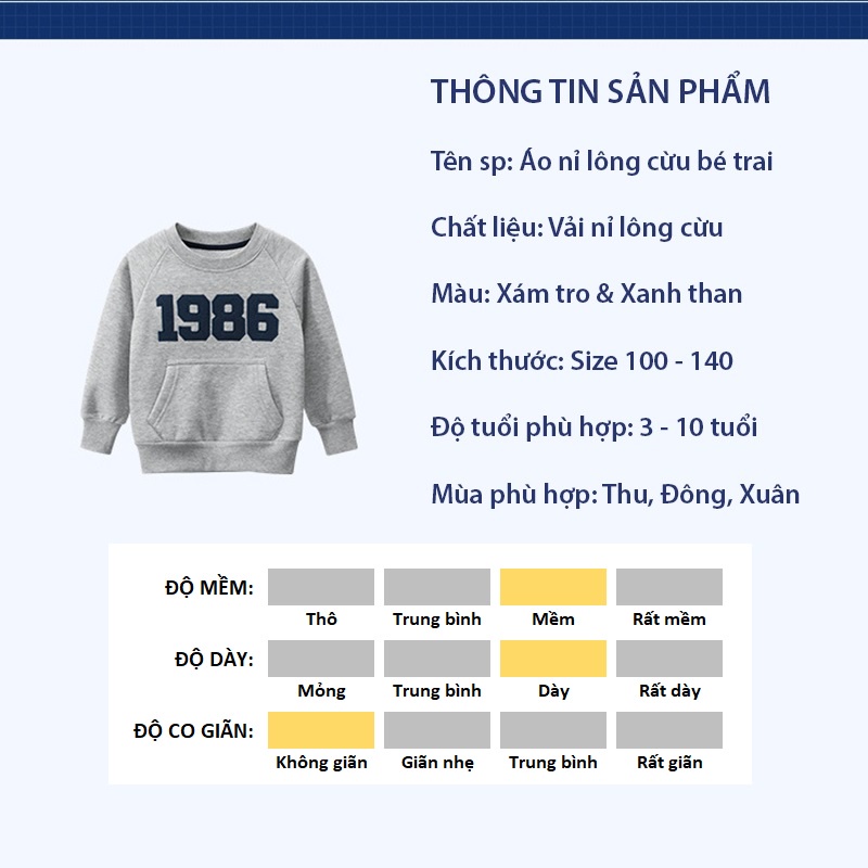 Áo Nỉ Dài Tay Bé Trai 27KIDS Chính Hãng, chất nỉ lông cừu dày và mềm mại Cao Cấp cho bé từ 2 - 10 tuổi