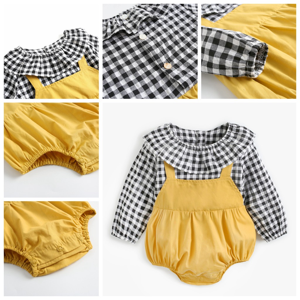 Áo Liền Quần Họa Tiết Caro Cho Bé Gái Sơ Sinh