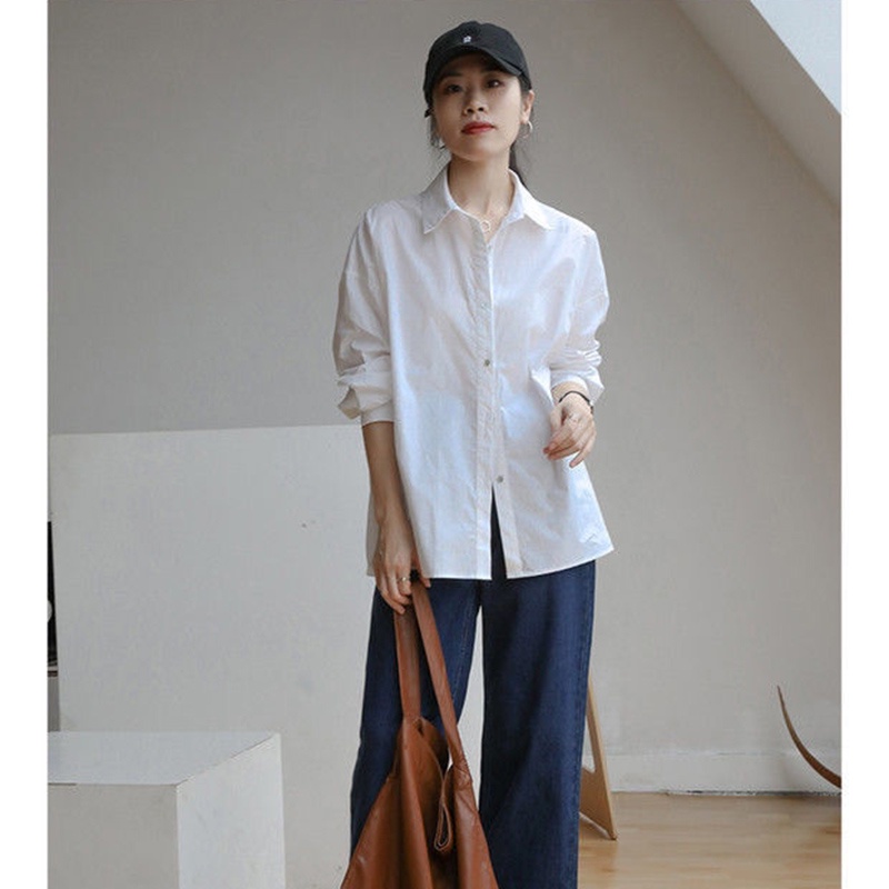 Áo sơ mi IELGY tay dài dáng rộng màu xanh dương thời trang cao cấp cho nữ