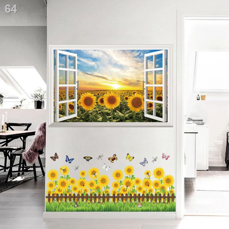 bức tranh dán tường hoa hướng dương phòng khách TV nền ngủ ấm áp trang trí tập thể hình