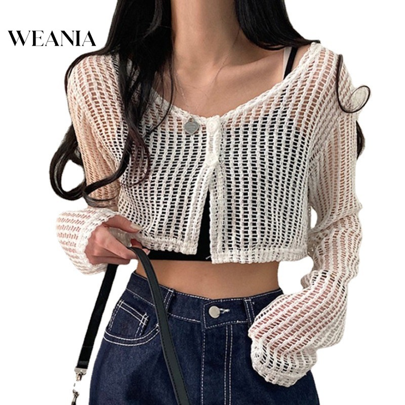 Áo Sweater Dệt Kim Tay Dài Cổ Chữ U Phối Nút Thời Trang Cho Nữ