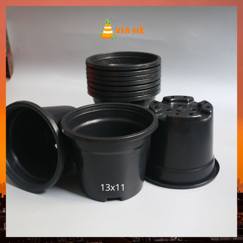 Chậu nhựa đen cứng trồng cây cảnh hoa kiểng lá, nhưa đen cứng cáp bền 13x11 cm