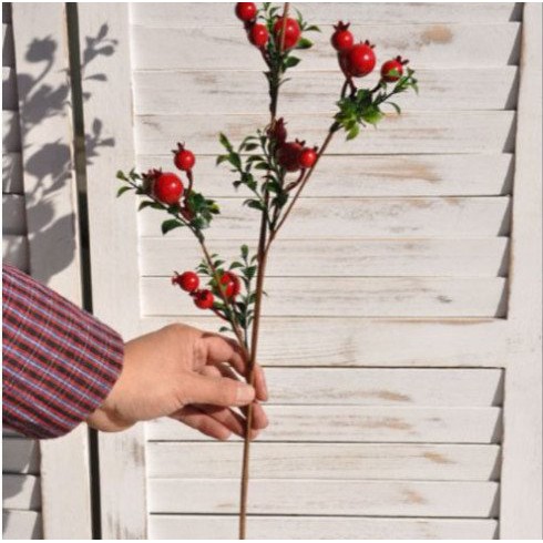 Cành lựu đỏ PE phát tài  trang trí  cao 75cm 15-18 quả lớn bé mang đến may mắn sung túc phú quý