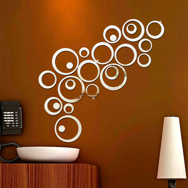 Set 6 miếng dán dạng gương trang trí tường bằng acrylic 3d hình tròn dùng trang trí nội thất