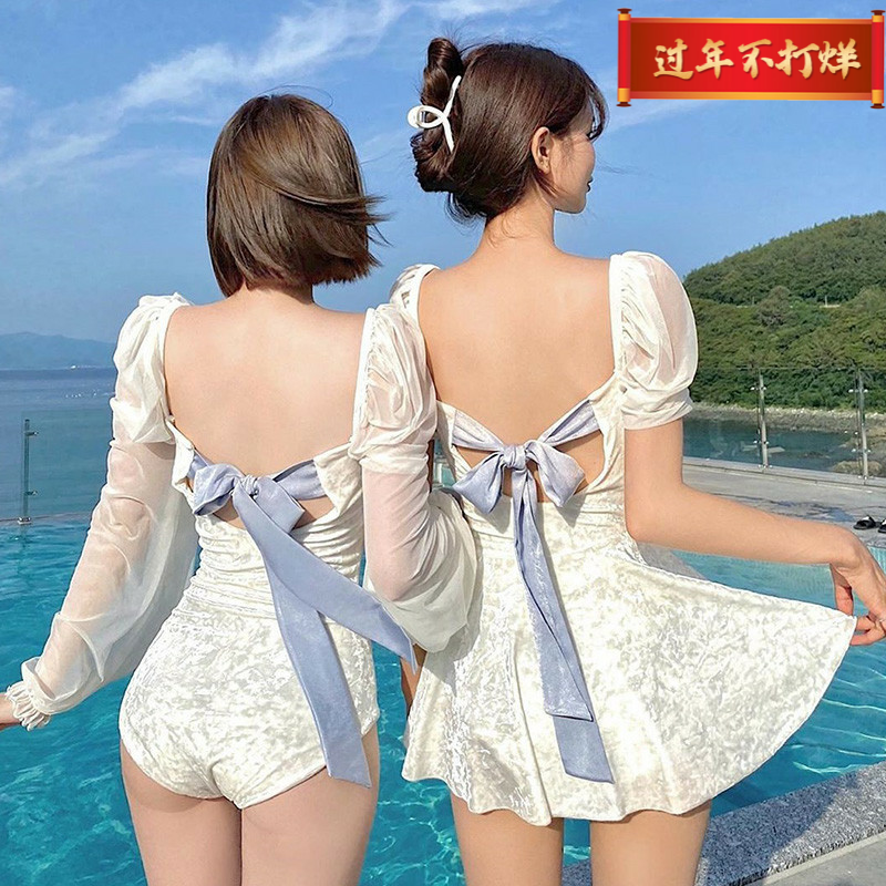 Đồ Bơi Một Mảnh Vải Nhung Phong Cách Hàn Quốc 2021