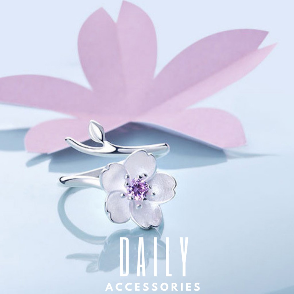 Nhẫn bạc đính đá hoa anh đào Daily Accessories