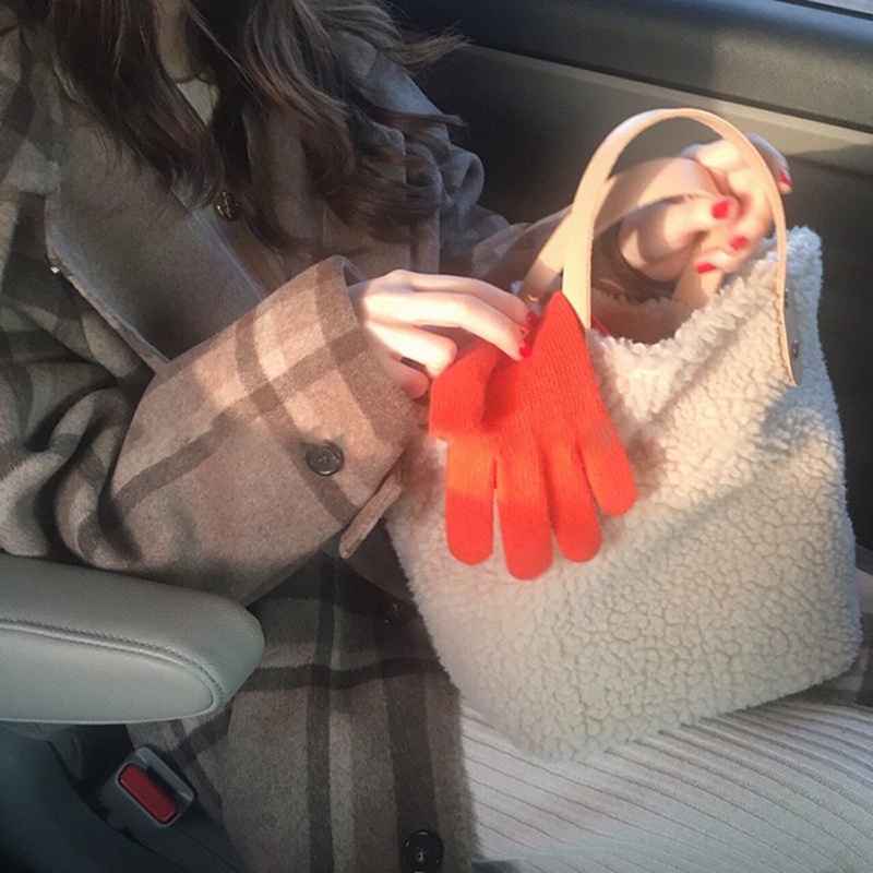 Túi Đeo Vai Bằng Lông Cừu Sức Chứa Lớn Có Khóa Kéo Thời Trang Đơn Giản Dễ Phối Đồ Cho Nữ