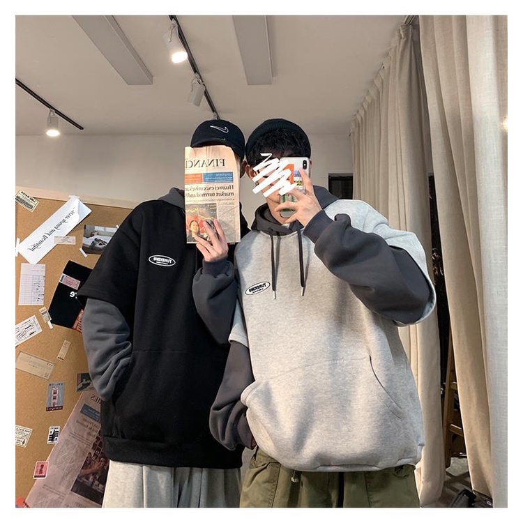 Áo Hoodie Giả Hai Lớp Phong Cách Hàn Quốc Cá Tính Cho Nam