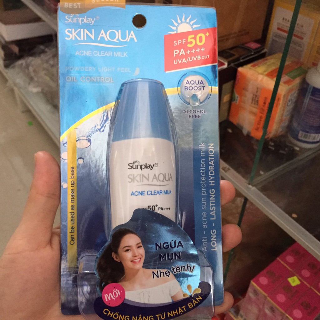 Sữa chống nắng ngừa mụn Sunplay Skin Aqua Acne Clear Milk 25g Nắp Xanh