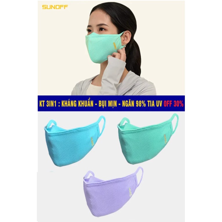 Combo 3 Khẩu Trang Nữ: Kháng Khuẩn - Ngăn 98% Tia UV Sunoff Coolsport